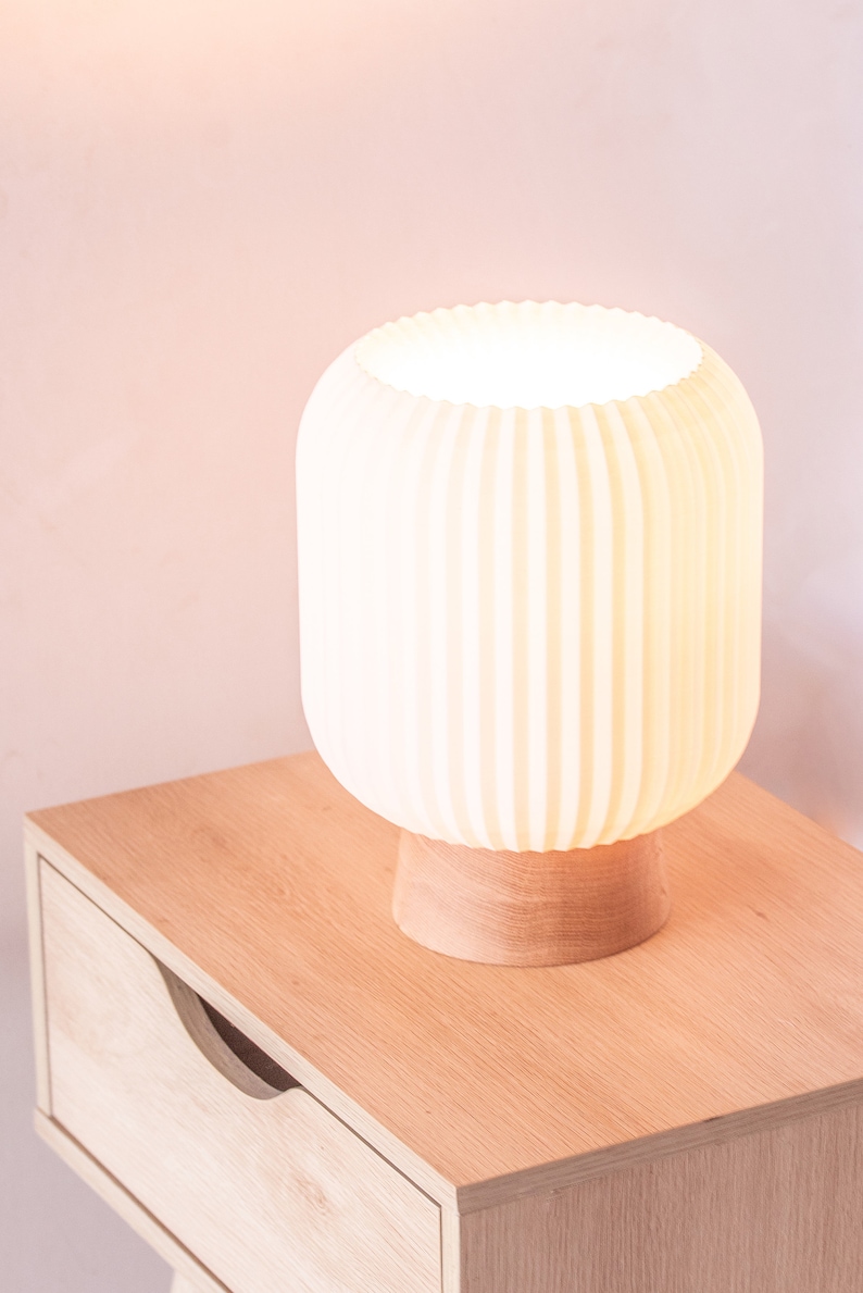 KUMO oak table lamp, desk lamp, mushroom lamp, lantern, modern shoji, minimal, 3d printed, timber. image 5