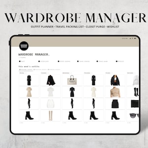Notion Template Wardrobe Manager, Notion Outfit Planner, Aesthetic Notion Digital Planner