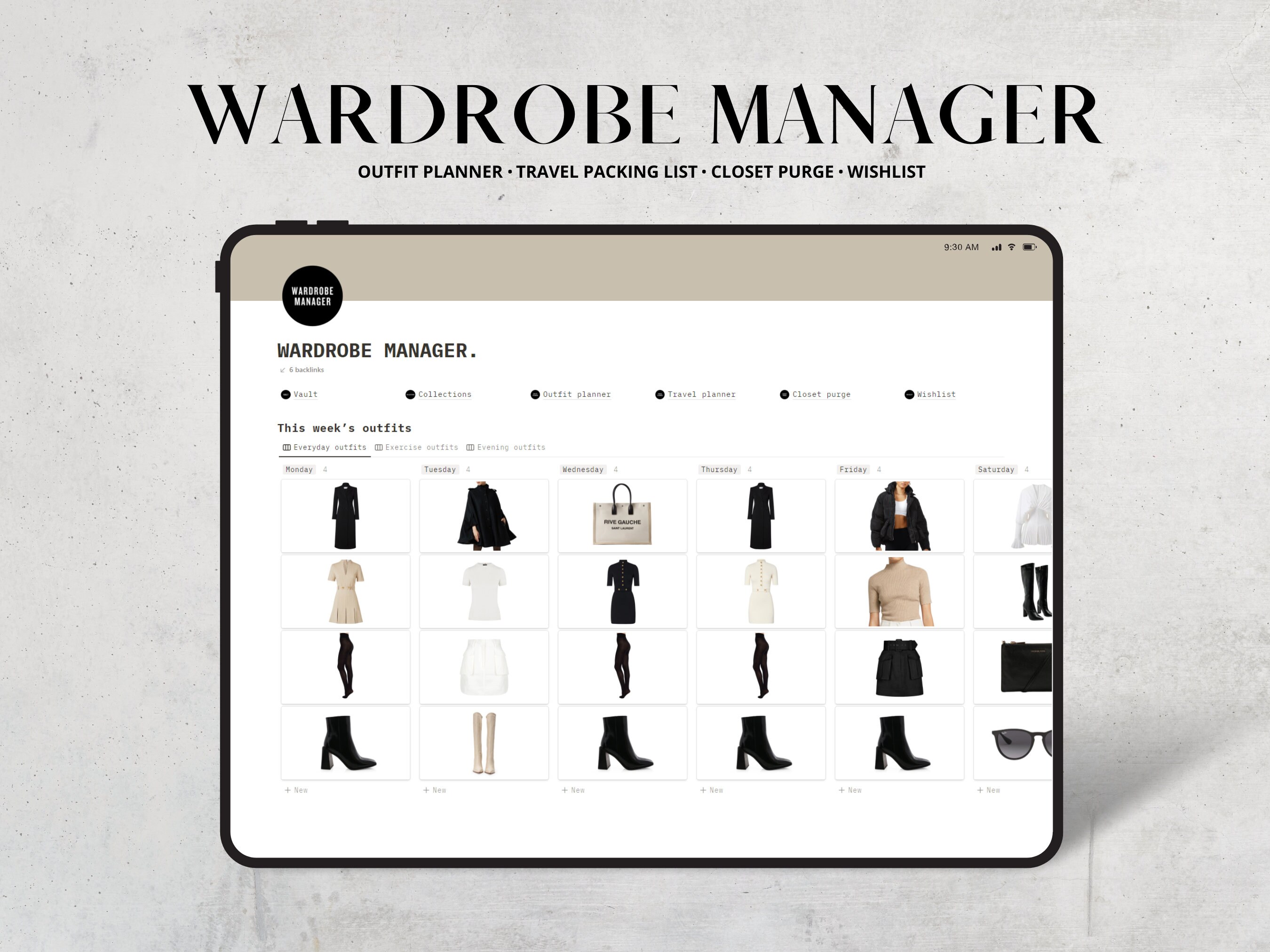 Notion Template Wardrobe Manager, Notion Outfit Planner, Aesthetic Notion Digital Planner