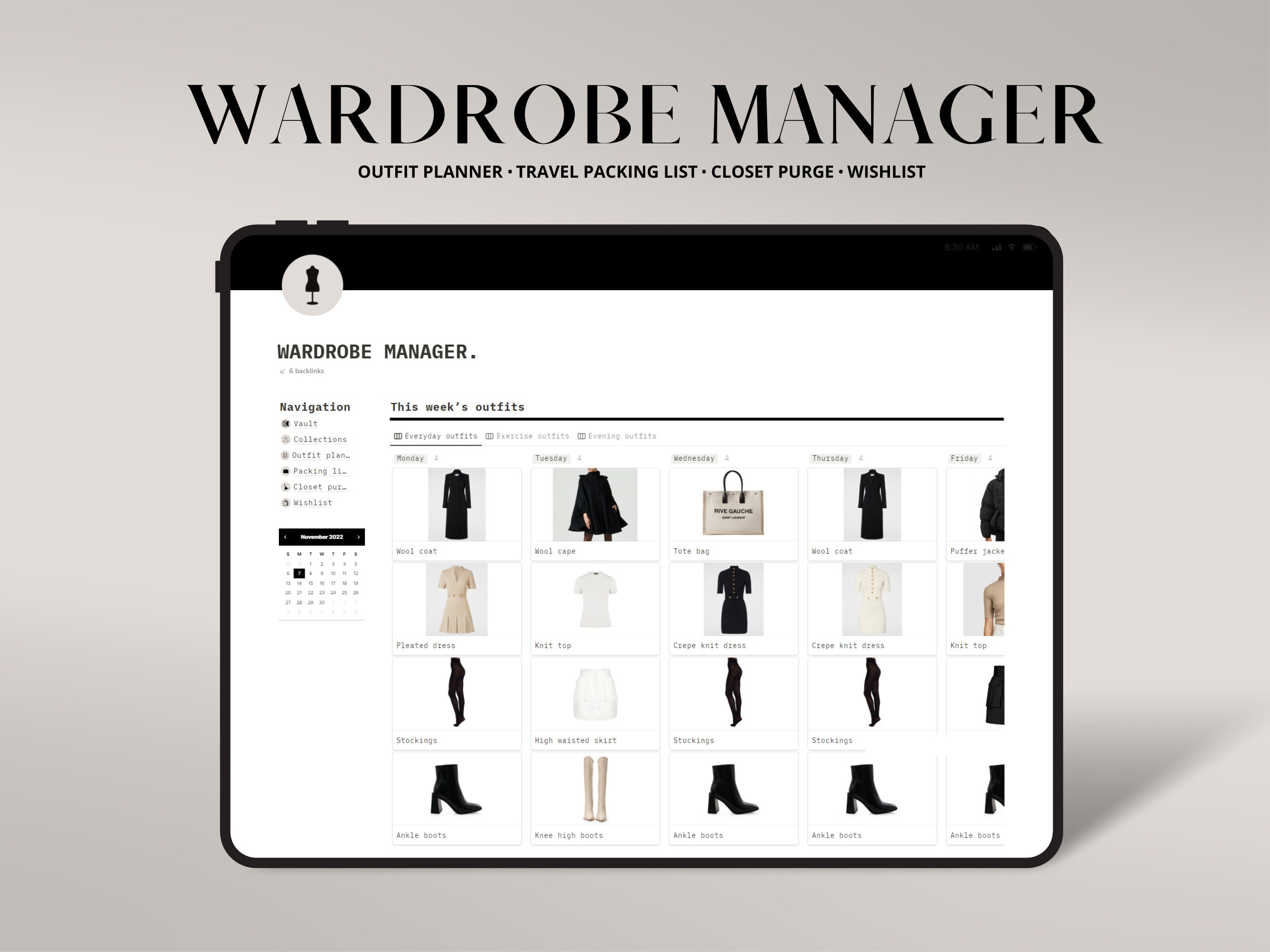 Notion Template Wardrobe Manager Notion Outfit Planner Etsy