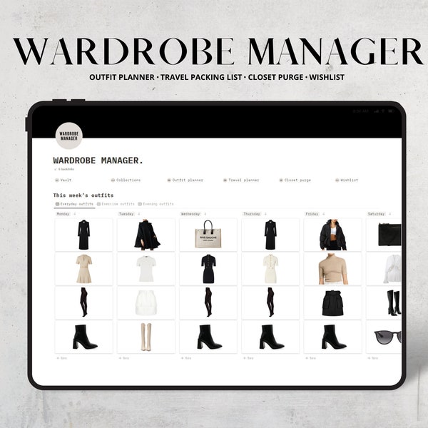 Notion Template Wardrobe Manager, Notion Outfit Planner, Aesthetic Notion Digital Planner