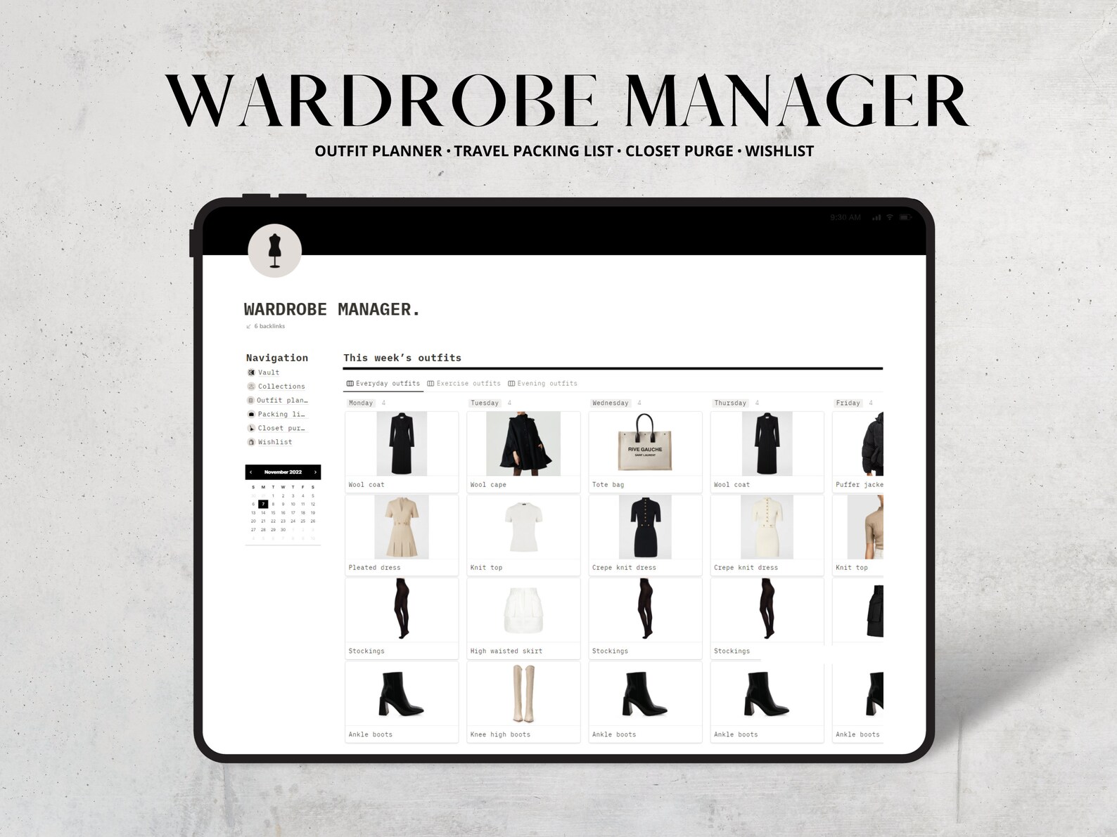 Notion Template Wardrobe Manager Notion Outfit Planner - Etsy