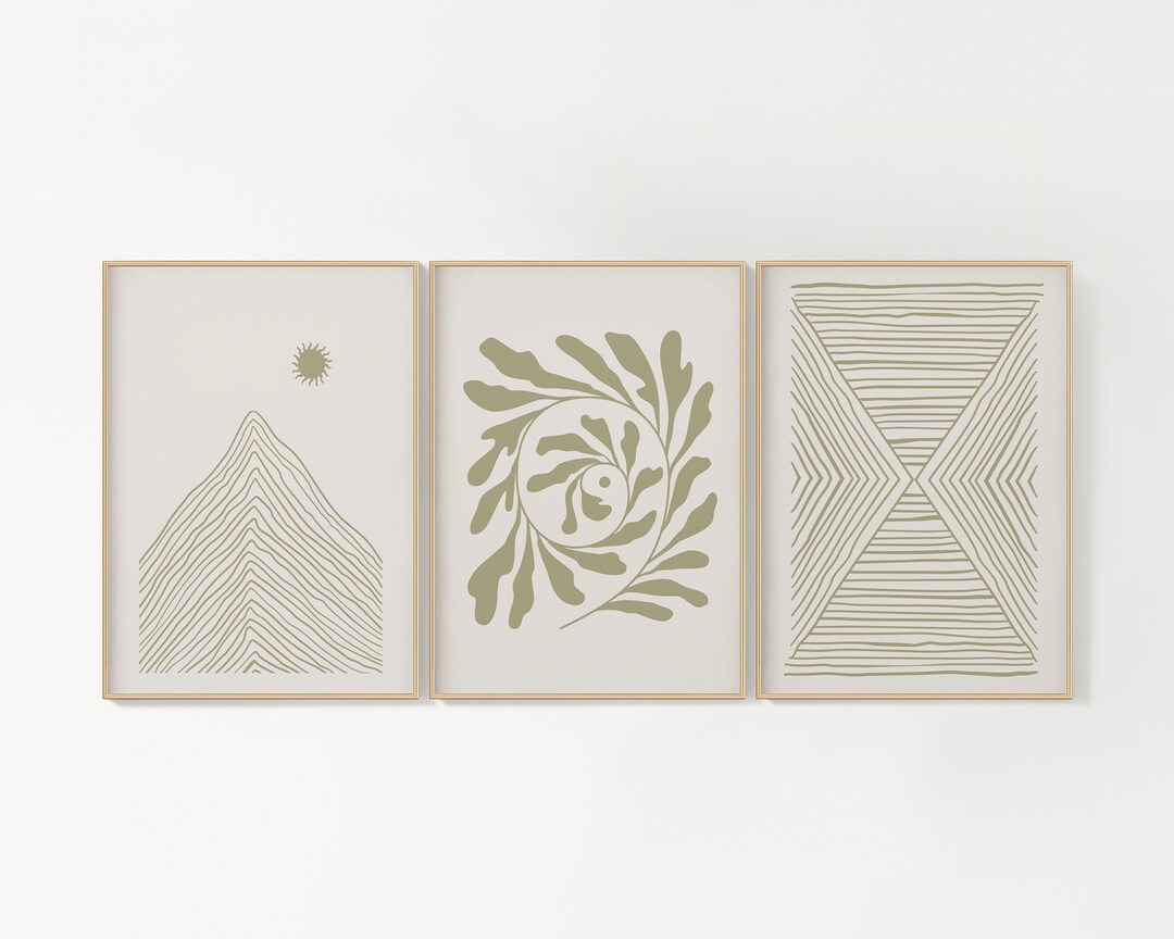 Set of 3 Sage Green Wall Art, Printable Abstract Art, Green Watercolor ...