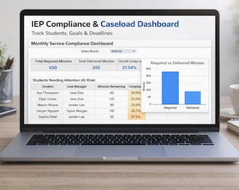 SPED Service Minutes Tracker | IEP Compliance Dashboard | Special Education Caseload Tracker | Google Sheets SPED Tracker
