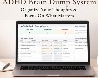 ADHD Brain Dump System Google Sheets Template | ADHD Task Organizer Dashboard | Overwhelm Reset Planner | Neurodivergent Productivity Tool