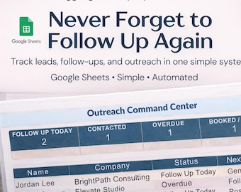 Outreach Follow Up Tracker Google Sheets, Lead Tracker, CRM Spreadsheet, Prospect Tracker, Business System for Freelancers with Lite Scripts