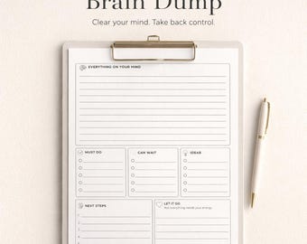 Brain Dump Printable PDF, Minimal Brain Dump Worksheet, ADHD Planner Page, Productivity Planner Insert, A4 & US Letter, Instant Download