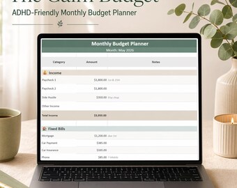 ADHD Budget Planner Google Sheets, Monthly Budget Spreadsheet, Simple Minimalist Budget Template, Expense Tracker, Financial Planner