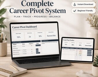 Career Pivot Dashboard | Study Tracker Spreadsheet | Clinical Hours Log | Exam Prep Tracker | Burnout Planner | Google Sheets System