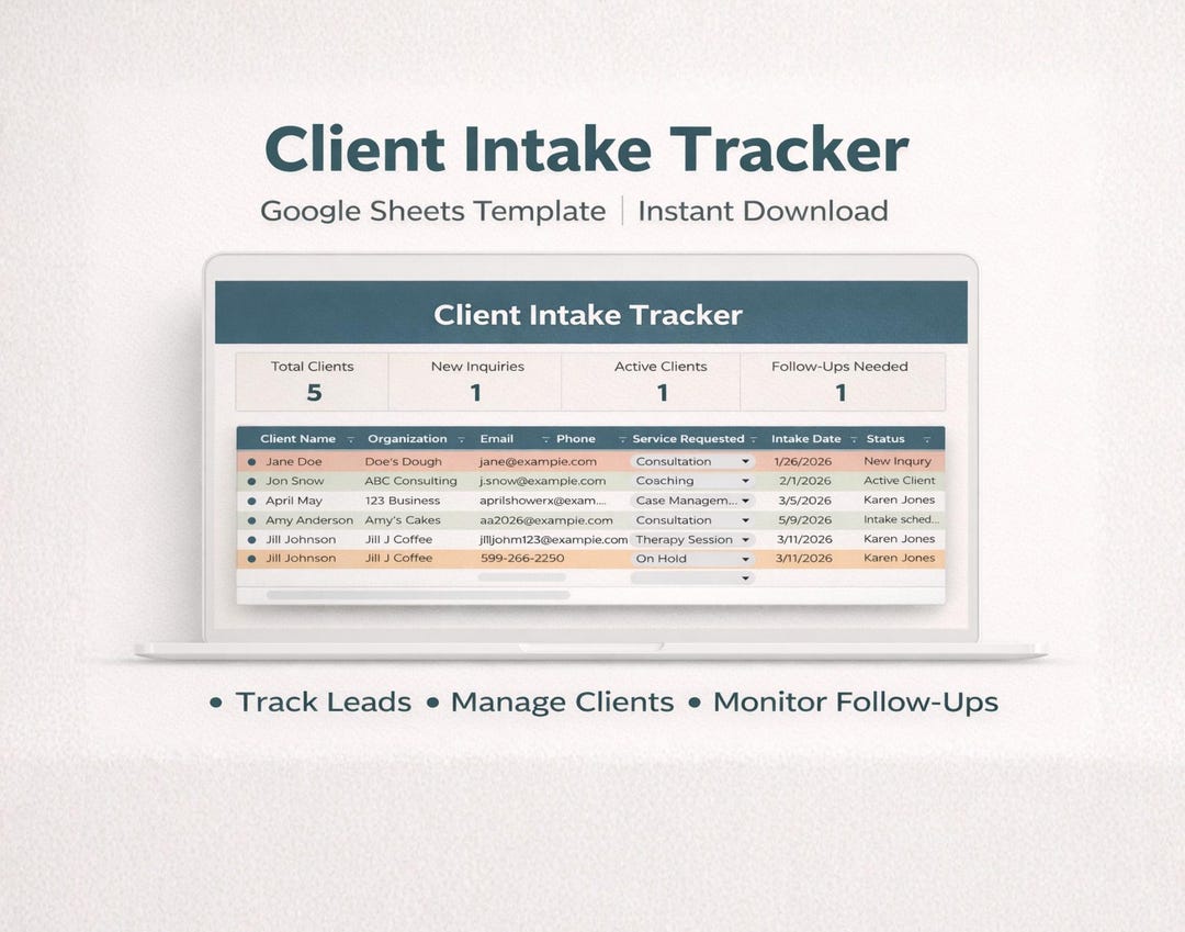Client Intake Tracker Google Sheets Template, Client CRM Spreadsheet ...