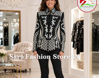 Black Western Horse Show Jacket with Silver Crystal Rhinestones – Equestrian Competition Apparel