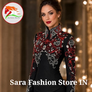 Red Black Western Show Jacket | Rhinestone Horsemanship Equestrian Apparel JS-15