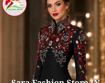 Red Black Western Show Jacket | Rhinestone Horsemanship Equestrian Apparel JS-15
