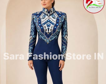 Navy Blue Western Show Jacket | Swarovski Crystal Embellished Horsemanship Apparel