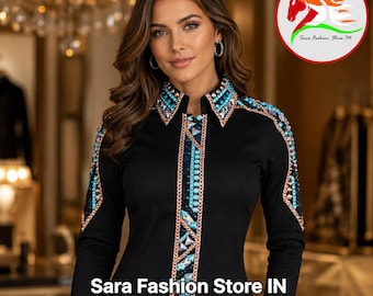 Black Show Shirt, Turquoise Crystal Equestrian Jacket, Western Riding Apparel