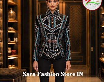 Black Western Show Jacket, Turquoise Copper Rhinestone Horsemanship Apparel