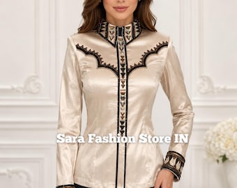 Beige Rhinestone Equestrian Show Shirt, Western Pleasure Riding Top SS-43