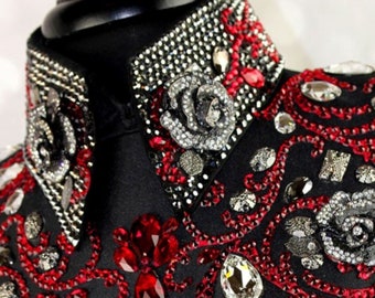 Western Custom Rodeo Queen, Showmanship jacket Western women show jacket Black, Silver & red Jacketbase rodeo queen Horseman ship.
