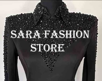 Black Western show shirt -Horse rading shirt Western Custom Rodeo Queen,Showmanship, Horsemanship , Western Pleasure Show Shirt & Women Rail