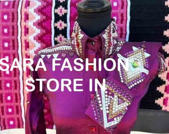 Retro-shirts. Western dames wedstrijdshirt Shirt met zadeldek