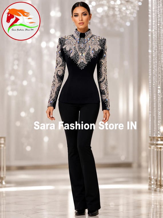 Women's Western Show Jacket: Crystal Rhinestone Equestrian Competition Top