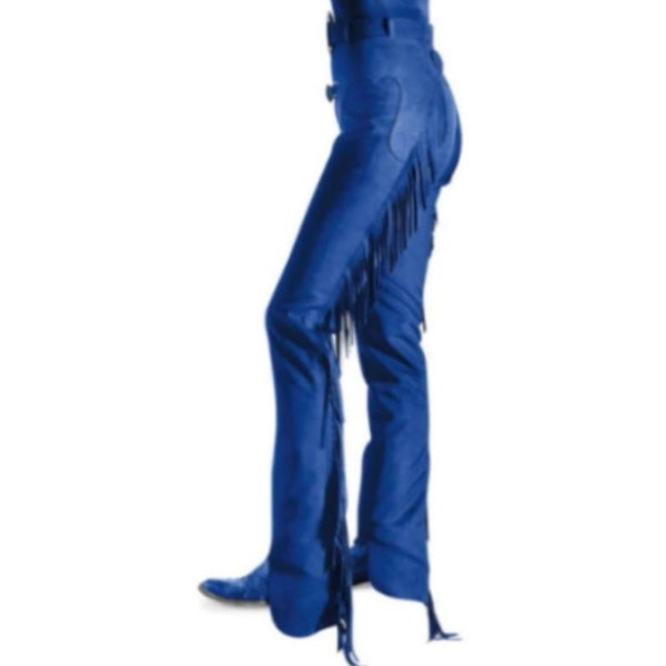 Chaps western en cuir sur mesure pour homme, femme, enfant, unisexe, fait à la main, empiècement floral marron (taille M