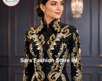 Black Gold Crystal Equestrian Show Jacket | Western Riding Shirt, Rhinestone Apparel