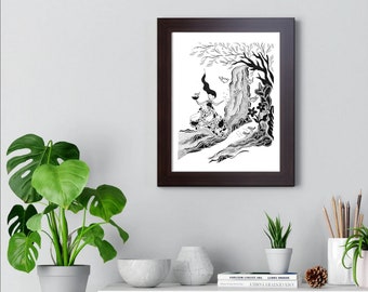 DIGITAL DOWNLOAD Art Print, Black and White Waterfall, Illustration, Spiritual n Meditative Artwork, Zen, Joy of Living, Self Love Wall Art