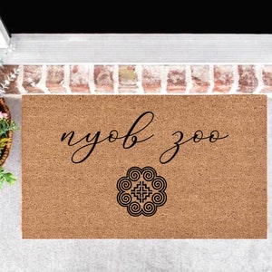 Hello &quot;Nyob Zoo&quot; Hmong Doormat | Rug | Custom