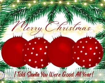 Merry Christmas Red Ornaments Digital E-Card, Download, Instant Download, JPG File