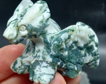 モスアゲートのフクロウ彫刻 126g、モスアゲートのフクロウ