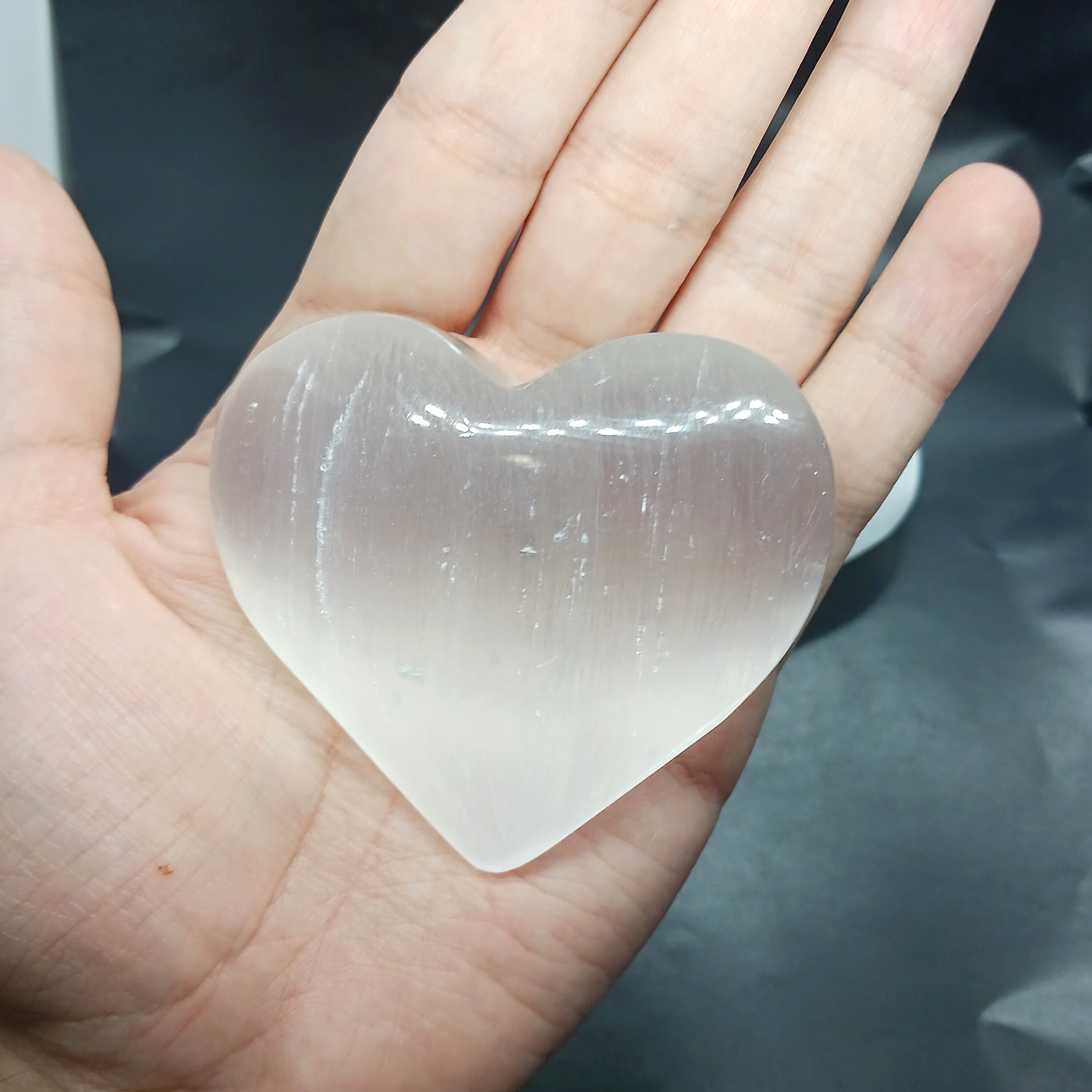 XL Cristallo Selenite Cuore Lucidato Pietra Palma Preoccupazione - Foto 13
