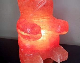Large Himalayan salt lamp teddy bear carving 7 lbs orange lamp natural salt crystal lamp light up teddy bear night light pink salt stone