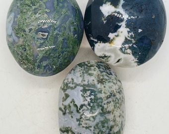 Pierre de palmier agate mousse de haute qualité Cristal d'agate mousse verte de haute qualité, pierre de palmier agate mousse bleue polie, cadeau en cristal de guérison, pierre de poche polie