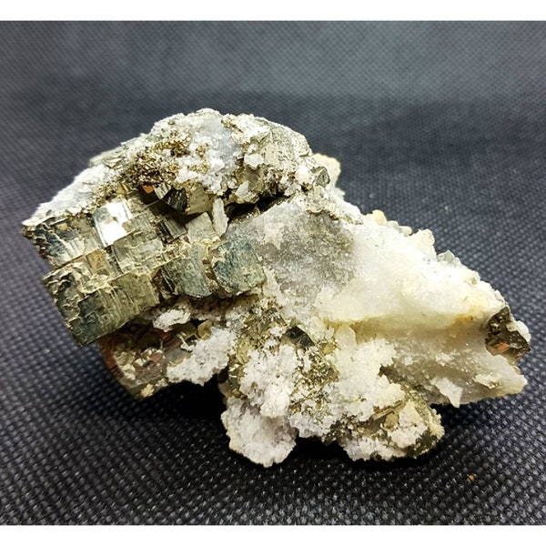 Cubic pyrite with quartz - raw pyrite with sparkling quartz crystals - fools gold and clear quartz