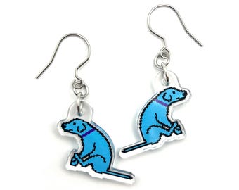 Acrylic Dog Scooting Dangle Earrings, Jewelry for Dog Lovers, Surgical Steel Hooks, Unique & Quirky Accessory, Gift for Dog Lovers, Kitsch