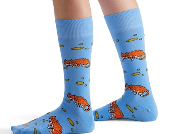 Orange Cat Sock, Orange Cat's Meow, Unisex Crew Sock, Gift for a Cat Person, Funny Cat Socks, Funny Cat Puke Socks, Made in USA, Quirky Gift