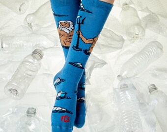 Save the Oceans Sock, Protect the Ocean, Climate Aware Gifts, Gifts for Him, Greek Gods, Socks for a Cause, Made in USA, Poseidon