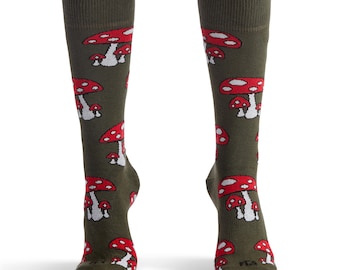 Fungus Amongus, Mushroom Socks, Fungi Socks, Novelty Socks, Cottagecore Socks, Unisex Crew Socks, Mushroom Lover Gift, Goblincore Socks
