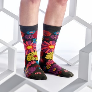 Protect Pollinators Socks, Save the Bees Socks, Flower Power Socks, Floral Socks, Unisex Crew Socks, Sneaker Socks, Flowered Socks