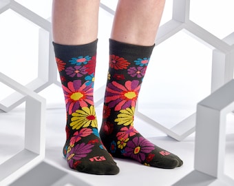Protect Pollinators Socks, Save the Bees Socks, Flower Power Socks, Floral Socks, Unisex Crew Socks, Sneaker Socks, Flowered Socks