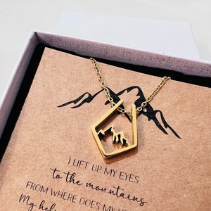 Stainless Steel Mountain Charm Necklace | I lift my eyes up to the hills |  Christian Jewelry | Psalm 121 |