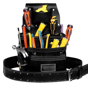 Leather Tool Pouch for Carpenters 10 Pocket Framers Belt Bag | High Gauge Premium Oil Tanned Leather Construction Organizer Tool Holder
