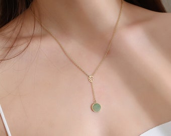 Green Aventurine Gold Plated Necklaces for Women, Stone Lariat Y Necklace, Gemstone Adjustable 14K Gold Jewelry, Gift for Her, Waterproof