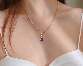 14K Gold Lapis Lazuli Necklace: Waterproof Gemstone Jewelry