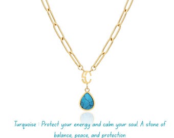 Waterproof Turquoise Pendant Necklace 14K Gold Plated: Hypoallergenic Jewelry Gift