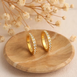 18 kt gouden CZ diamanten hoepeloorbellen, sterlingzilver Huggies