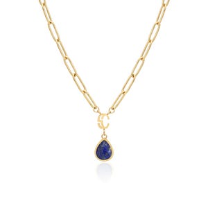 Collier en lapis-lazuli plaqué or 14 carats pour femme, collier imperméable et hypoallergénique, collier avec breloques en pierres précieuses bleues, cadeaux pour maman