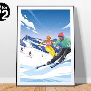Vintage Style Ski Poster: Winter Mountain Art Print