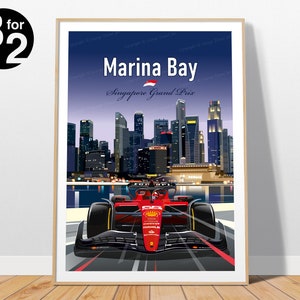 Marina Bay Grand Prix Poster / Carlos Sainz / Singapore Grand Prix / Ferrari Wall Art Print / Gift for Motorsport Fans